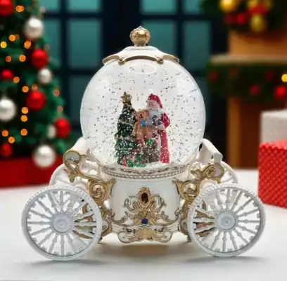 Снежный шар-карета с Дедом Морозом, белый